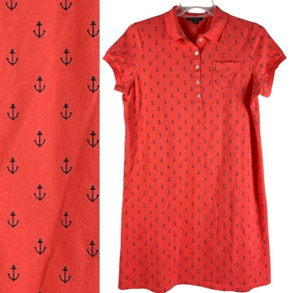 Lands' End Dresses & Skirts - Lands End Orange Polo Dress w Anchors Length 25" Womens LP 14/16 nautical beach